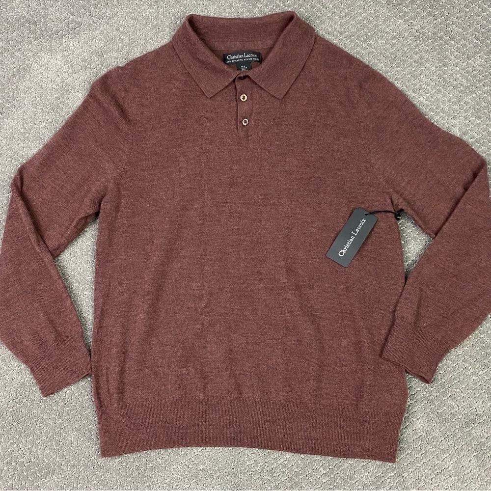 Christian Lacroix Extra Fine Merino Wool Polo Shirt Sweater Men’s Large Brown